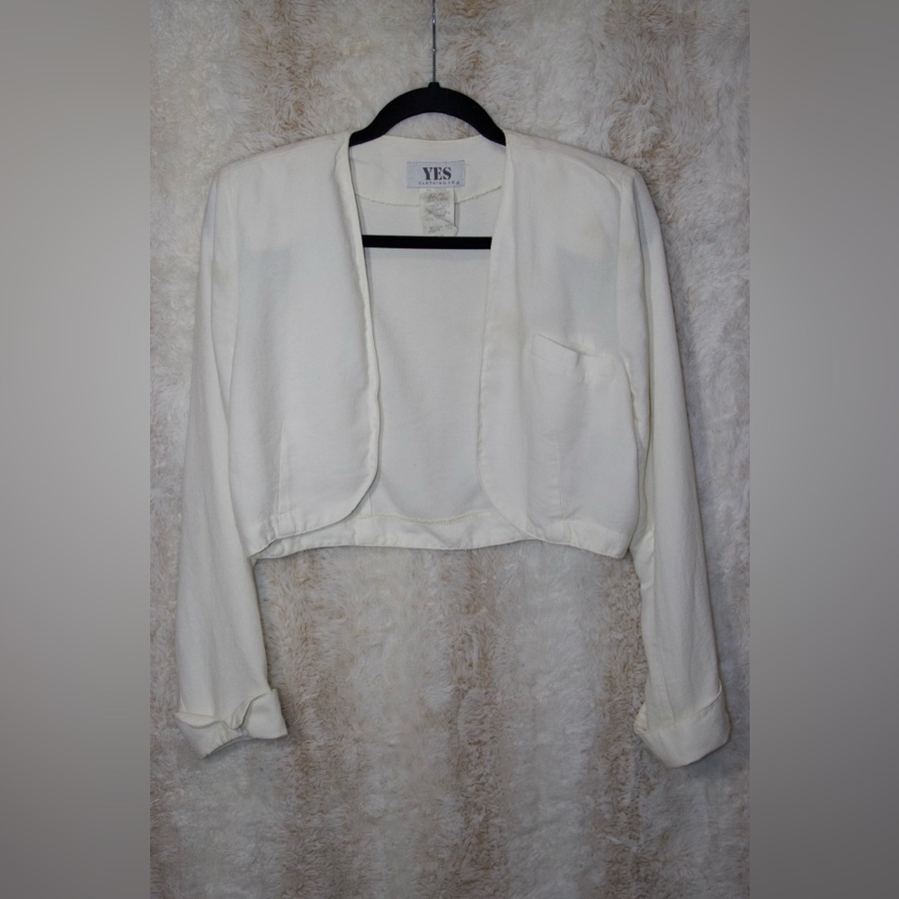 Vintage 90s Cream Cropped long sleeve top  – YES Clothing Co